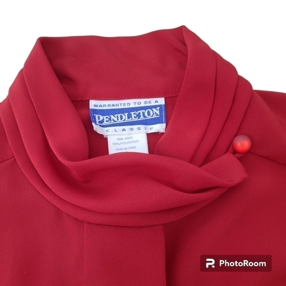 Pendleton Mock Button Neck Button down Vintage Red Blouse Size 8 - Picture 3 of 12